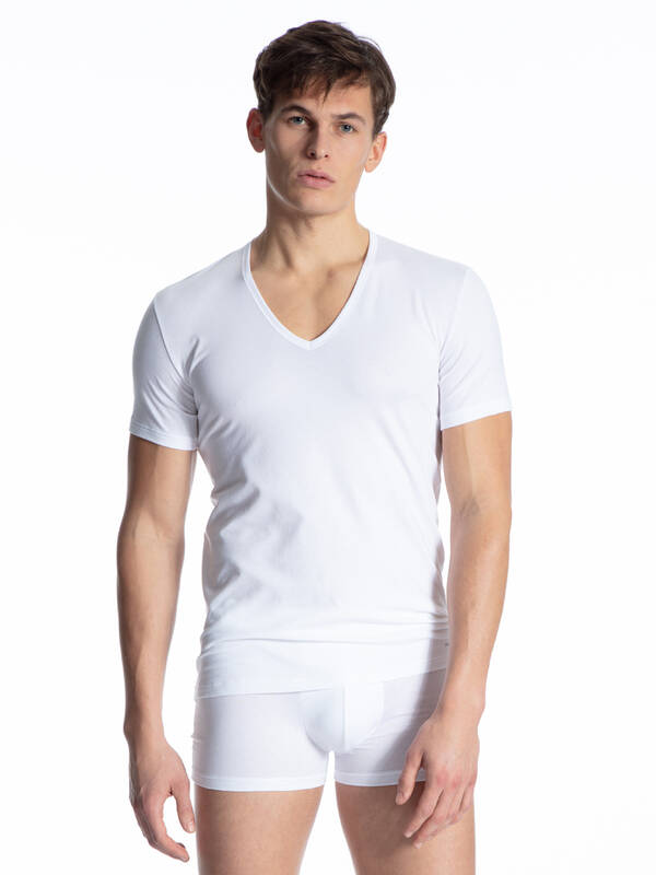 CALIDA Cotton Code Tshirt V-Neck weiss