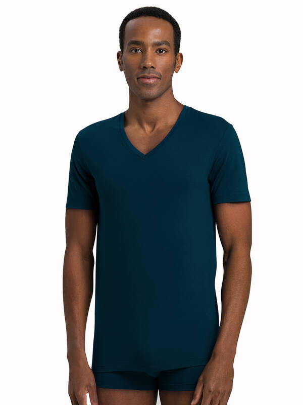HANRO Cotton Superior V-Shirt oxford-blue