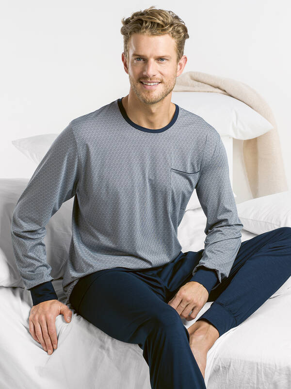 ISA Fashion Pyjama lang Micromodal dunkelblau
