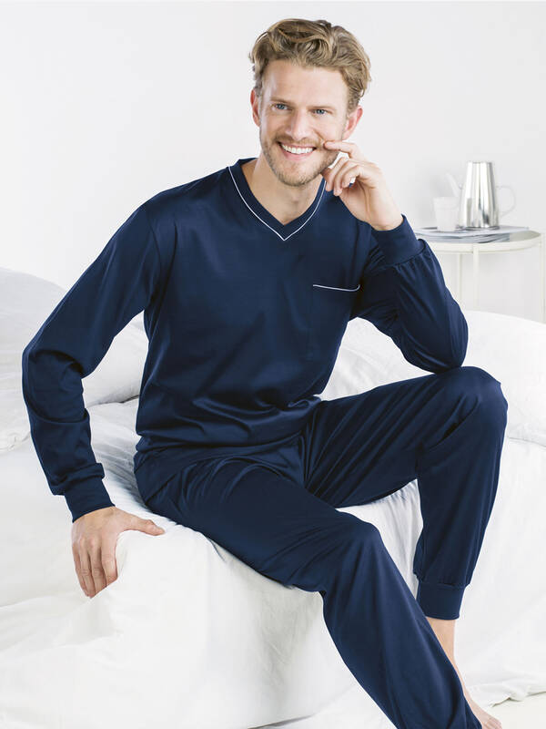 ISA Pyjama SwissCotton lang dunkelblau