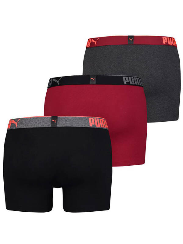 PUMA Lifestyle Sueded Cotton Boxer 3erPack grey/black/red