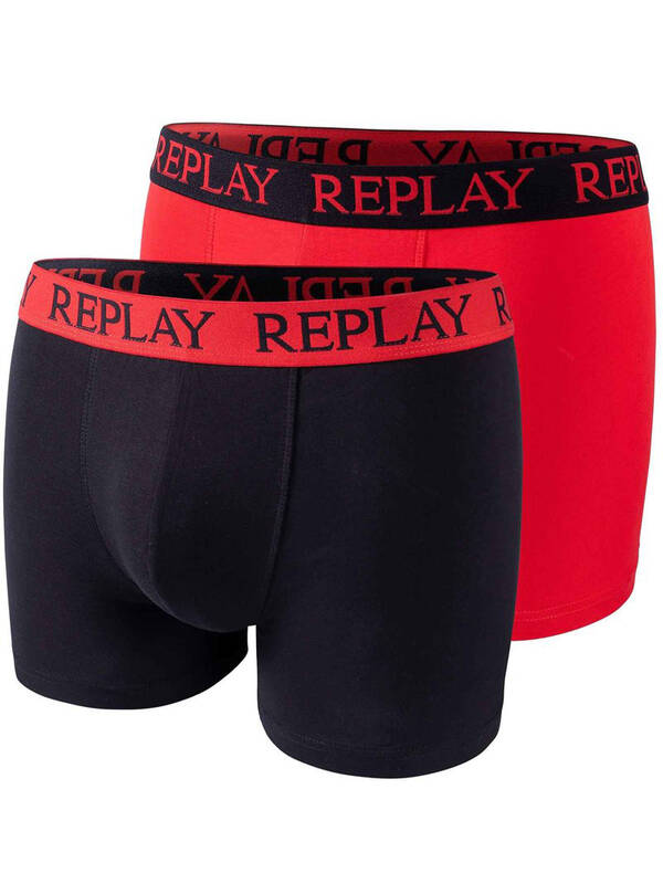 REPLAY Trunks Cotton Stretch Cuff Logo 2erPack red/black